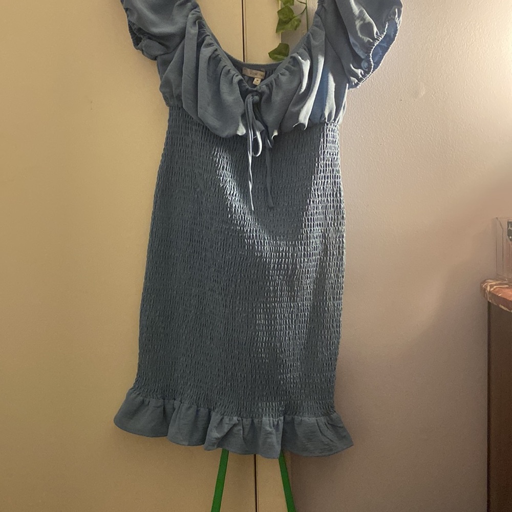 Mini Blue Rushed Dress. - Picture 5 of 9